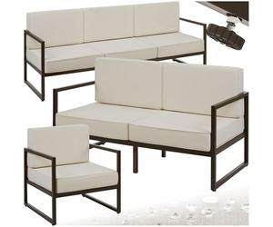 tectake® Set Lounge da Giardino Comosa, 6 Posti, Imbottitura XXL, Cuscini Spessi, Struttura in Acciaio Verniciato, Rivestimenti Idrorepellenti, Piedini Regolabili