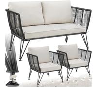 TecTake® Set Lounge da Giardino, Polyrattan Resistente, Divano da Giardino e 2 Poltrone Design Elegante, Cuscini Extra Spessi, Ideale per Salotto da Esterno, Arredo Giardino Moderno - Antracite