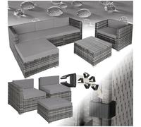 TecTake® Set Rattan Milano, Arredo Giardino Elegante con Poltrone, Panche, Tavolo Vetro - Resistente UV, Struttura Acciaio, Imbottitura Morbida, Versatile - Grigio