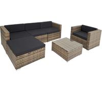 tectake® Set Rattan Milano, Arredo Giardino Elegante con Poltrone, Panche, Tavolo Vetro - Resistente UV, Struttura Acciaio, Imbottitura Morbida, Versatile - Naturale