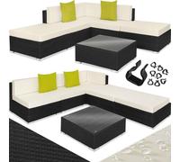 TecTake® Set Rattan Paris, Salotto da Giardino Esterno in Polyrattan, Telaio in Alluminio, Poltrone, Tavolino Salotto con Lastra in Vetro, 2 Cuscini Aggiuntivi - Nero