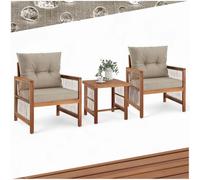 tectake® Set salottino da esterno, 2 poltrona relax e tavolino da balcone in legno acacia, intreccio corda polyrattan, cuscini sfoderabili, arredo giardino moderno, salotto balcone Sedie da Giardino