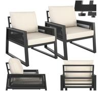 TecTake® Set Salottino da Giardino, Telaio in Alluminio Antiruggine, 2 Comode Poltrone Giardino, Cuscini Spessi, Mobilio Outdoor, Set Salotto da Esterno, Design a Corda - Stile 3, 2 Posti