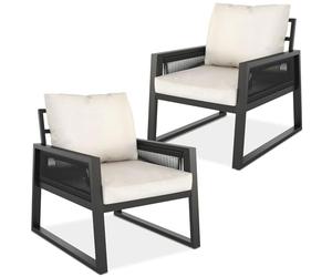 tectake® Set Salottino da Giardino, Telaio in Alluminio Antiruggine, 2 Comode Poltrone Giardino, Cuscini Spessi, Mobilio Outdoor, Set Salotto da Esterno, Design a Corda - Stile 3, 2 Posti