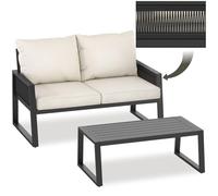 tectake® Set Salottino da Giardino, Telaio in Alluminio Antiruggine, Divano, Cuscini Spessi, Tavolo da Giardino, Regolabile, Set Salotto da Esterno, Design a Corda - Stile 2, 2 Posti + Tavolo