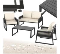 TecTake® Set Salottino da Giardino, Telaio in Alluminio, Divano, 2 Comode Poltrone Giardino, Cuscini Spessi, Tavolo da Giardino, Regolabile, Set Salotto da Esterno - Stile 1, 4 Posti + Tavolo