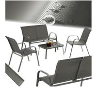 TecTake® set salotto da giardino 4 pezzi, set giardino esterno con 2 poltrone, 1 divano 2 posti, tavolino, piano in vetro, textilene traspirante e idrorepellente, struttura in acciaio - Antracite