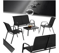 TecTake® set salotto da giardino 4 pezzi, set giardino esterno con 2 poltrone, 1 divano 2 posti, tavolino, piano in vetro, textilene traspirante e idrorepellente, struttura in acciaio - Nero