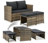 tectake® Set Salotto da Giardino Esterno in Rattan 2 in 1 Versatile, divano 2 posti e set sedie, Cuscini Impermeabili, 4 persone e Tavolino da Esterno, per Set Giardino, Balcone e Terrazzo - Naturale