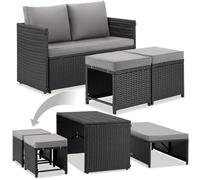 tectake® Set Salotto da Giardino Esterno in Rattan 2 in 1 Versatile, divano 2 posti e set sedie, Cuscini Impermeabili, 4 persone e Tavolino da Esterno, per Set Giardino, Balcone e Terrazzo - Nero