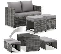 tectake® Set Salotto da Giardino Esterno in Rattan 2 in 1 Versatile, divano 2 posti e set sedie, Cuscini Impermeabili, 4 persone e Tavolino da Esterno, per Set Giardino, Balcone e Terrazzo - Grigio
