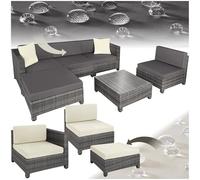 TecTake® Set Salotto da Giardino Polyrattan, Elegante Design Moderno, 4 Pezzi con Tavolo Vetro, Imbottiture Confortevoli 10cm, Arredo Giardino, Arredo Esterno, Adatto Terrazza, Balcone - Grigio