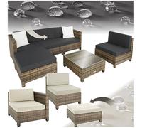 TecTake® Set Salotto da Giardino Polyrattan, Elegante Design Moderno, 4 Pezzi con Tavolo Vetro, Imbottiture Confortevoli 10cm, Arredo Giardino, Arredo Esterno, Adatto Terrazza, Balcone - Naturale