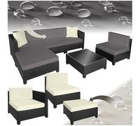 tectake® Set Salotto da Giardino Polyrattan, Telaio in Alluminio, Elegante Design Moderno, 4 Pezzi con Tavolo Vetro, Imbottiture Comfort 10cm, Arredo Giardino, Esterno, Adatto Terrazza, Balcone - Nero