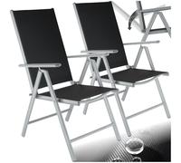 TecTake® Set Sedie da Giardino, Sedie Sala da Pranzo 2 Pezzi per Esterno con Braccioli, Set Sedie Pieghevole, Reclinabile, Schienale Regolabile in 7 Posizioni - Nero/Argento