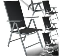 TecTake® Set Sedie da Giardino, Sedie Sala da Pranzo 4 Pezzi per Esterno con Braccioli, Set Sedie Pieghevole, Reclinabile, Schienale Regolabile in 7 Posizioni - Nero/Antracite