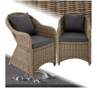 TecTake® Set Sedie Deluxe in Polyrattan, 2 Poltrone da Giardino con Telaio in Alluminio, Comodi Cuscini per Seduta e Schienale, Resistente alle Intemperie, Design Elegante - Naturale