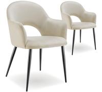 tectake® Set Sedie Sala da Pranzo Eleganti in Velluto con Gambe in Acciaio, Sedie da Cucina Ergonomiche e Antiscivolo, Ideali per Sala da Pranzo e Soggiorno, Capacità 120 kg - 2 Sedie - Crema