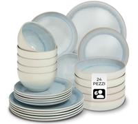 tectake® Set stoviglie 24 pezzi terracotta, servizio piatti 6 persone, set piatti moderni grandi, piccoli, fondi, ciotole, gres smaltato, design moderno, adatto lavastoviglie microonde - Grigio