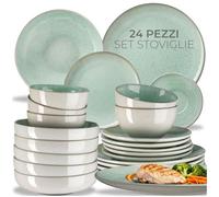tectake® Set stoviglie 24 pezzi terracotta, servizio piatti 6 persone, set piatti moderni grandi, piccoli, fondi, ciotole, gres smaltato, design moderno, adatto lavastoviglie microonde - Menta
