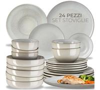 tectake® Set stoviglie 24 pezzi terracotta, servizio piatti 6 persone, set piatti moderni grandi, piccoli, fondi, ciotole, gres smaltato, design moderno, adatto lavastoviglie microonde - Grigio