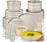 tectake® Set stoviglie 30 pezzi terracotta, servizio piatti 6 persone, set piatti moderni grandi, piccoli, fondi, ciotole, tazze, gres smaltato, design moderno, lavastoviglie microonde - Tortora