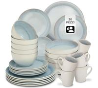 tectake® Set stoviglie 30 pezzi terracotta, servizio piatti 6 persone, set piatti moderni grandi, piccoli, fondi, ciotole, tazze, gres smaltato, design moderno, lavastoviglie microonde - Grigio
