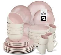 tectake® Set stoviglie 30 pezzi terracotta, servizio piatti 6 persone, set piatti moderni grandi, piccoli, fondi, ciotole, tazze, gres smaltato, design moderno, lavastoviglie microonde - Rosa
