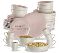 tectake® Set stoviglie 30 pezzi terracotta, servizio piatti 6 persone, set piatti moderni grandi, piccoli, fondi, ciotole, tazze, gres smaltato, design moderno, lavastoviglie microonde - Rosa