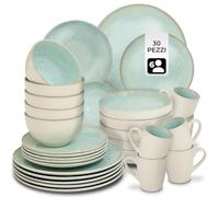 tectake® Set stoviglie 30 pezzi terracotta, servizio piatti 6 persone, set piatti moderni grandi, piccoli, fondi, ciotole, tazze, gres smaltato, design moderno, lavastoviglie microonde - Menta