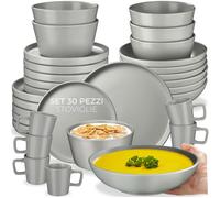 tectake® Set stoviglie 30 pezzi terracotta, servizio piatti 6 persone, set piatti moderni grandi, piccoli, fondi, ciotole, tazze, gres smaltato, design moderno, adatto lavastoviglie microonde - Grigio