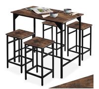 tectake® Set Tavolo Bar e 4 sgabelli alti, struttura acciaio, design industriale, tavolo da pranzo alto, penisola cucina e sedie sala da pranzo, casa e cucina e bar - Legno Industriale Scuro