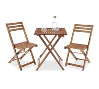 tectake® Set Tavolo e Sedie da Giardino, Set Pieghevole con 1 Tavolo da Esterno 60x60x74,5 cm e 2 Sedie da Esterno, Legno di Acacia, Design a Doghe, Struttura a X, Ideale Balcone, Terrazzo e Giardino