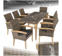 TecTake® Set Tavolo in Rattan Foggia e 8 Sedie in Rattan Rosarno, Imbottiture Comode, Resistente ai raggi UV, Intreccio pregiato, Telaio in Legno Massiccio, da giardino, esterno, terrazzo - Naturale