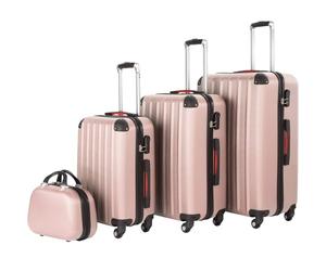 tectake® Set Valigie Pucci, Set di Valigie con Rotelle Girevoli a 360°, Beauty Case Incluso, Trolley da Viaggio, Serratura di Sicurezza, Adatto per Tutti i Tipi di Viaggi - Rosa Dorato