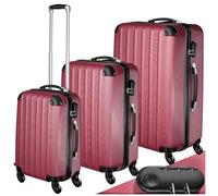 Set di 3 valigie nero con struttura rigida trolley valigie bagaglio a mano rosa