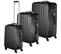 TecTake® Set Valigie Trolley Rigide, 3 Pezzi, Grande, Medio, Bagaglio a Mano, Ruote Girevoli a 360°, Struttura ABS Robusta, Maniglie Telescopiche in Alluminio - Nero