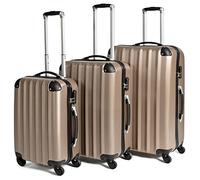 TecTake® Set Valigie Trolley Rigide, 3 Pezzi, Grande, Medio, Bagaglio a Mano, Ruote Girevoli a 360°, Struttura ABS Robusta, Maniglie Telescopiche in Alluminio - Champagne