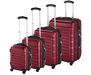 tectake® Set Valigie Trolley Rigide, 4 Valigie con Scocca in Plastica ABS, Rotelle Girevoli a 360°, Maniglia Telescopica in Alluminio, Serratura di Sicurezza a Combinazione - Rosso vino