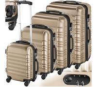 tectake® Set Valigie Trolley Rigide, 4 Valigie da viaggio con Scocca in Plastica ABS, Rotelle Girevoli a 360°, Maniglia Telescopica in Alluminio, Serratura di Sicurezza a Combinazione - Champagne