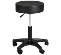 TecTake® Sgabello Con Ruote, Girevole 360°, Regolabile in Altezza da 48 a 63 cm, Base con 5 Ruote Doppie, Seduta Imbottita 10 cm, Similpelle, Design Salvaspazio - Nero