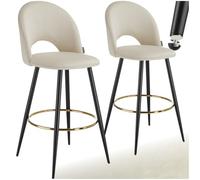 TecTake® Sgabello da bar con schienale in velluto, set da 2 sgabelli, sgabello imbottito, gambe in acciaio, poggiapiedi regolabile, piedini antiscivolo, ideale per cucina e bar - Grigio Chiaro/Nero