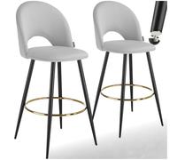 TecTake® Sgabello da bar con schienale in velluto, set da 2 sgabelli, sgabello imbottito, gambe in acciaio, poggiapiedi regolabile, piedini antiscivolo, ideale per cucina e bar - Grigio Chiaro/Nero
