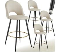 TecTake® Sgabello da bar con schienale in velluto, set da 4 sgabelli, sgabello imbottito, gambe in acciaio, poggiapiedi regolabile, piedini antiscivolo, ideale per cucina e bar - Crema/Nero