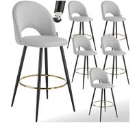 TecTake® Sgabello da bar con schienale in velluto, set da 6 sgabelli, sgabello imbottito, gambe in acciaio, poggiapiedi regolabile, piedini antiscivolo, ideale per cucina e bar - Grigio Chiaro/Nero
