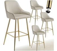 TecTake® Sgabello da bar con schienale, set da 4 sgabelli alti in velluto con poggiapiedi perimetrale, gambe in acciaio zincato, piedini regolabili antiscivolo, per bar e penisola cucina - Crema/Oro