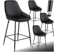 TecTake® Sgabello da bar con schienale, set da 4 sgabelli alti in velluto con poggiapiedi, seduta regolabile in altezza con gambe in acciaio, protezione pavimento, per bar e penisola cucina - Nero