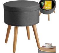 TecTake® Sgabello Imbottito con Effetto Lino, Mobile Rotondo, Scompartimento Interno, Gambe in Pino con Feltrini, Design Elegante e Resistente - Grigio Scuro