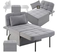 TecTake® Sgabello Letto 4 in 1, Poltrona Letto Regolabile in 6 Posizioni, Pouf Imbottito con Fodere Lavabili, Struttura in Acciaio Robusta, Perfetto come Letto Singolo o Poltrona Relax - Grigio