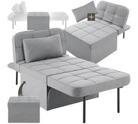 TecTake® Sgabello Letto 4 in 1, Poltrona Letto Regolabile in 6 Posizioni, Pouf Imbottito con Fodere Lavabili, Struttura in Acciaio, Perfetto come Lettino Singolo o Poltrona Relax - Grigio Chiaro